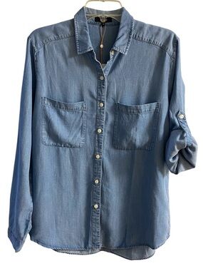 Quince Light Wash Denim Shirt Light Blue lyocell Medium NWT